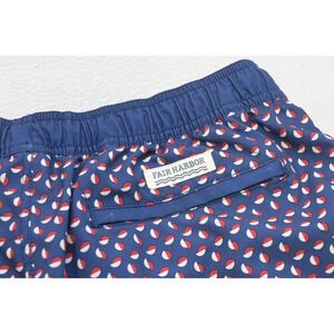 Fair Harbor Swim Shorts Mens Large Blue Red Geometric Print Excellent BreezeKnit